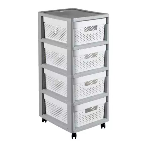 CURVER REGAŁ INFINITY NA KÓŁKACH 4x11L AŻUROWY SZARO/BIAŁY-CURVER/KETER