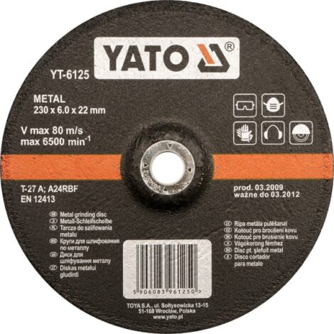 YATO TARCZA DO SZLIFOWANIA METALU 125x6