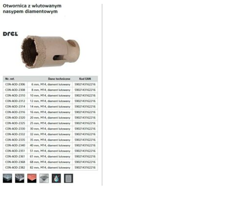 DREL KORONA M14 Z NASYPEM DIAMENTOWYM LUTOWANYM  6mm-DREL