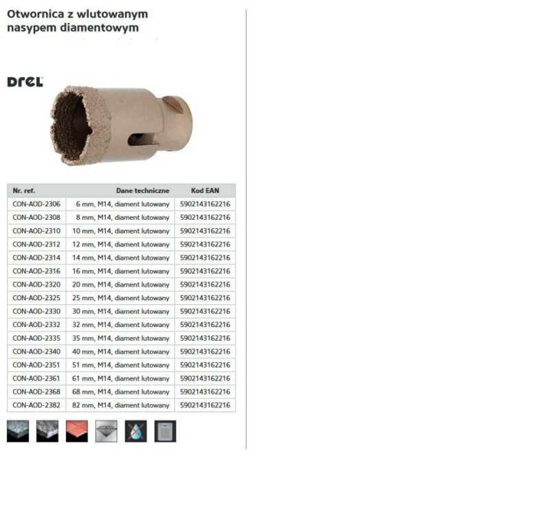 DREL KORONA M14 Z NASYPEM DIAMENTOWYM LUTOWANYM  6mm-DREL